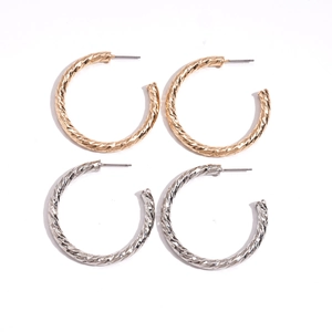 Textured geometric C-shaped metal stud earrings in gold and silver finish for women