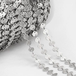 Silver stainless steel heart cutout embossed chain on spool for DIY jewelry making