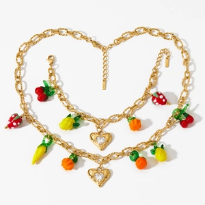 Stainless Steel Jewelry Colorful Fruit Charms Heart Zircon Pendant Necklace And Bracelet Waterproof Sweet Women