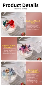 Detail of textured glass candle jars with soy wax, dried flowers and elegant tags