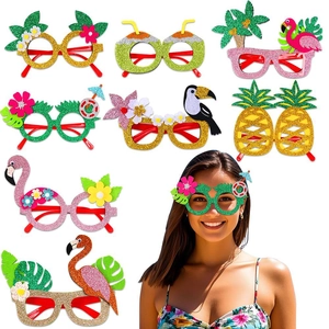 Hawaiian Tropical Party Glasses Glitter Plastic Felt Flamingo Pineapple Coconut Tree Luau Beach Theme Novelty Eyewear Photo Props