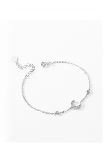 Detail of S925 sterling silver bracelet featuring a crescent moon pendant and zircon stones