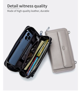 Internal card slots and compartments of the leather crossbody phone bag with zipper