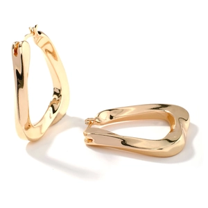 Chic gold twisted U-shaped oval hoop earrings with polished metallic finish