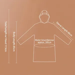 Size chart showing dimensions of thickened long portable raincoat for outdoor travel use