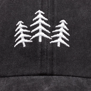 Washed cotton baseball cap in charcoal grey with white three-tree embroidery detail