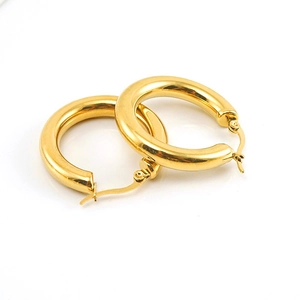 Chic 18K gold plated titanium steel hoop earrings with high polish on white background