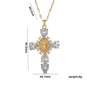 Luxury gold cross necklace for women with micro-set zircons and 45+5cm chain detail