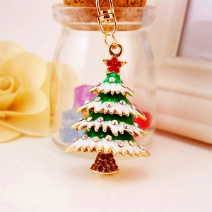 Sparkling crystal Christmas tree keychain with colorful rhinestones and gold metal chain