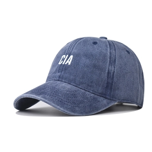 Casquette de baseball en coton délavé bleu foncé avec broderie blanche de lettres CIA