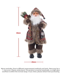 Standing Santa Claus doll with fur collar bag and size label 60cm height 25cm width
