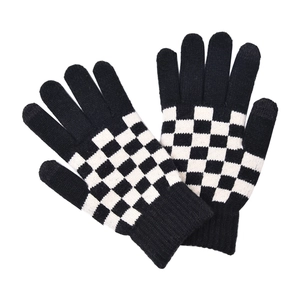 Touchscreen knitted gloves with black and white checkerboard pattern for winter warmth