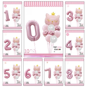Ballons Chiffre Chat Rose Couronne En Aluminium Et Latex Pour Décoration Anniversaire Fille Thème Animal Doux