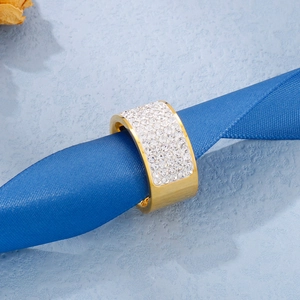 Wide 18k gold plated stainless steel ring with micro-pave white zircon stones