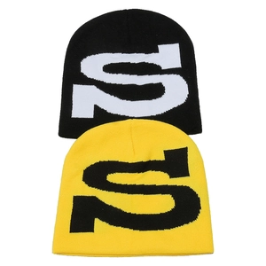 Streetstyle-Strickmützen in Schwarz und Gelb mit Jacquard-Buchstaben S-Mustern