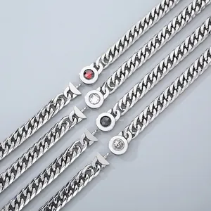 Collier Maille Gourmette Homme En Acier Inoxydable Avec Boucle Crâne En Cristal Bijoux Streetwear Hip Hop Punk