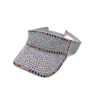 Fashion Women Sun Visor Hat Polyester With Shiny Rhinestones Adjustable Strap Breathable Empty Top Sporty Outdoor Summer