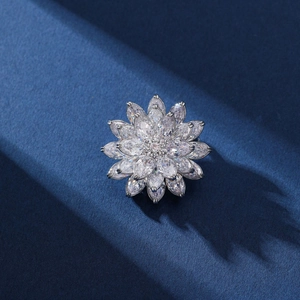 Elegant Snow Lotus Flower Brooch Copper With Marquise Zircon Luxury Three-Layer Corsage For Suit Jacket Wedding Party