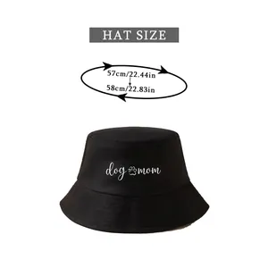 Detailed size chart showing head circumference measurements for the dog mom bucket hat