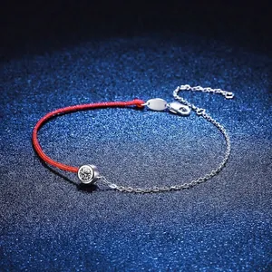 Moissanite 925 Sterling Silver Red String Bracelet Half Chain Half Cord Adjustable Minimalist Jewelry For Women