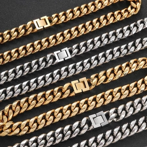 Polished silver and gold stainless steel Cuban link necklaces for men in hip hop style