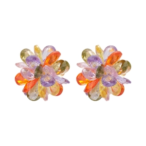 Exquisite silver needle colorful crystal flower stud earrings with vibrant gemstones