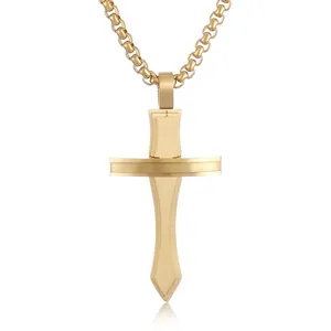 Pendentif Croix Homme Design Épée Acier Inoxydable Punk Gothique Religieux Bijoux Hip Hop Finition Mate