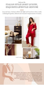 Luxurious red satin three-piece pajama set including camisole, pants and robe for lounging