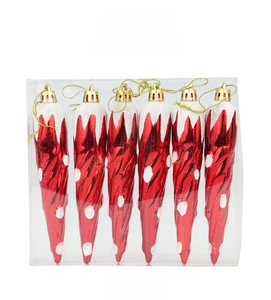 Dettaglio di 6 decorazioni natalizie a ghiacciolo rosso con glitter bianchi e lacci dorati
