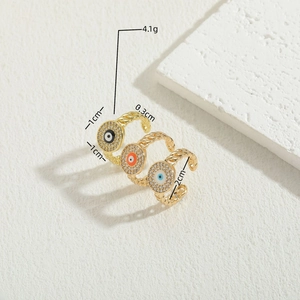 Luxury 14K gold plated evil eye rings set with zircons and chain band design