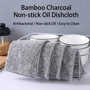 Bamboo Charcoal Fiber Cleaning Cloths Thick Absorbent Microfiber Dishcloths For Kitchen Oil Removal Non-Linting