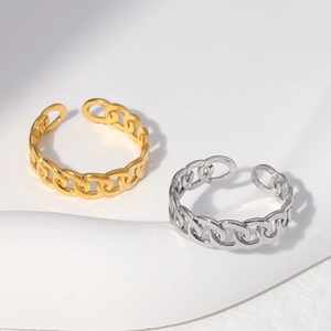 Minimalist Chain Ring For Women Stainless Steel 18K Gold Plated Waterproof Adjustable Open Jewelry Accessory