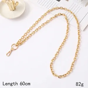 60cm shiny gold metal chain strap for handbags with lobster clasp and round ring buckle