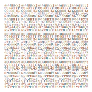 Macro view of macaron colored 0.5 inch alphabet and number stickers set for DIY crafting