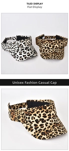 Detailed comparison of leopard print sun visors in grey and brown color options