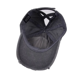 Grey washed cotton baseball cap with criss-cross back design for high ponytails
