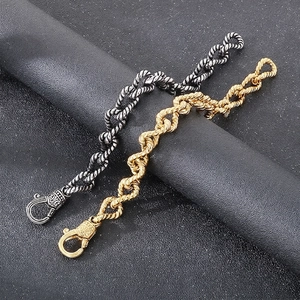 Men Retro Twisted Rope Chain Bracelet Titanium Steel Vintage Engraved Lobster Clasp Punk Industrial Jewelry
