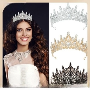 Detailed comparison of crystal tiaras in silver, gold, and black for bridal hair styling
