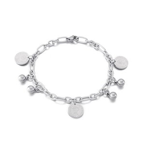 Bracciale con ciondolo a moneta vintage con perle metalliche argentate e monete australiane