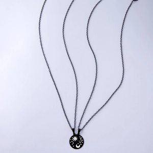 Vintage Yin Yang Tai Chi couple necklaces with sun and moon pattern in black stainless steel
