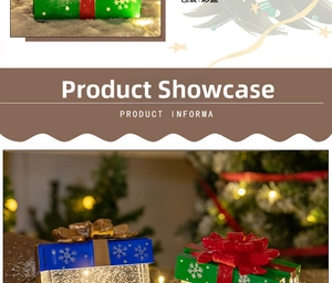 Close-up of glowing Christmas gift box lanterns with snowflakes and elegant ribbon bows
