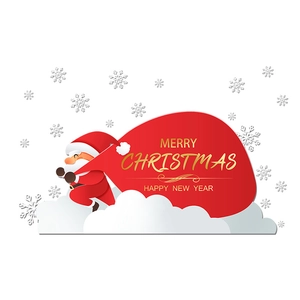 Santa Claus static glass window sticker with red gift bag for Christmas festive decor