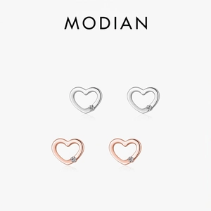 Hollow Heart Stud Earrings 925 Sterling Silver Cubic Zirconia Minimalist Sweet Romantic Jewelry Gift For Women Daily Wear
