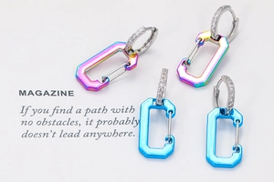 Carabiner drop earrings with multicolor and blue finishes featuring cubic zirconia