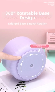 Rotating purple makeup brush organizer showing the 360-degree rotating base detail
