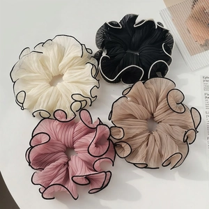 Elegant pleated oversized scrunchies set in four colors with stylish contrast trim