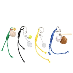 Adjustable nylon rope keychains with tennis and baseball sports charms set of four