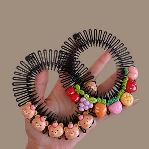 Children's hair side comb with cute cartoon bear and fruit designs for girls