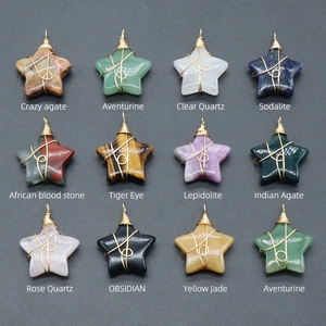 Set of 12 natural crystal 30mm star pendants with professional wire wrapped metal details