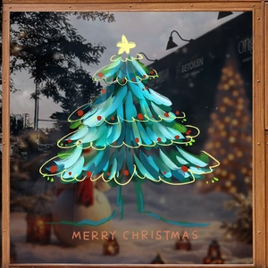 Christmas Tree Window Sticker Static Cling Double Sided PVC Decal For Glass Door Shop Mall Holiday Decor Artistic